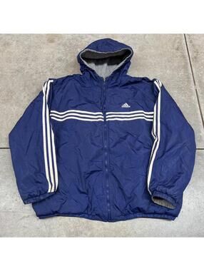 vintage adidas navy and white zip up jacket size medium